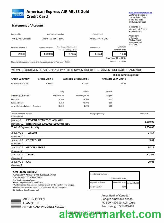 Canada American Express Air Miles Gold Credit Card excel pdf